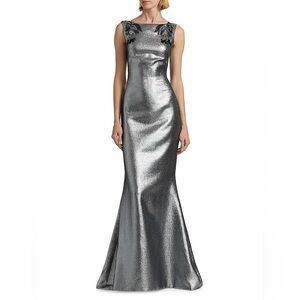 PRABAL GURUNG Sabina Metallic-Lamé Sleeveless Gown Gray Maxi Dress